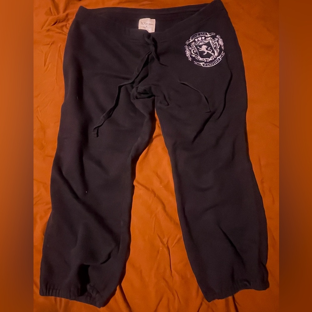 Express Black Sweatpants with White Rhinestone Graphic